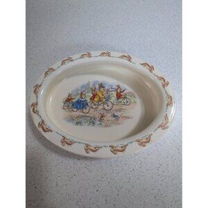 Vintage Signed Barbara Vernon Royal Doulton Bunnykins Oval Dish Riding Bikes